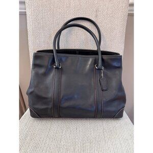 Vintage Coach 7585 Hamptons Carryall Black Leather/Brown Accents Silver Hardware